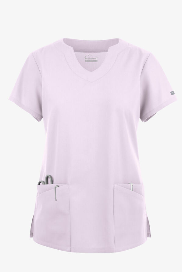 Blusa médica Butter-Soft Originals con cuello festoneado y 6 bolsillos para mujer - Orchid Petal - 1