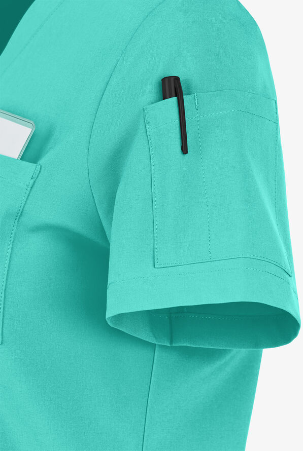 Easy STRETCH Chloe Women's 3-Pocket V-Neck Tuck-In Scrub Top - Aqua Dust - 5