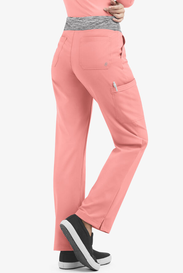 Easy STRETCH Sienna Women's 5-Pocket Sport Yoga Scrub Pants - Petite - Autumn Coral/Silver Melange - 2