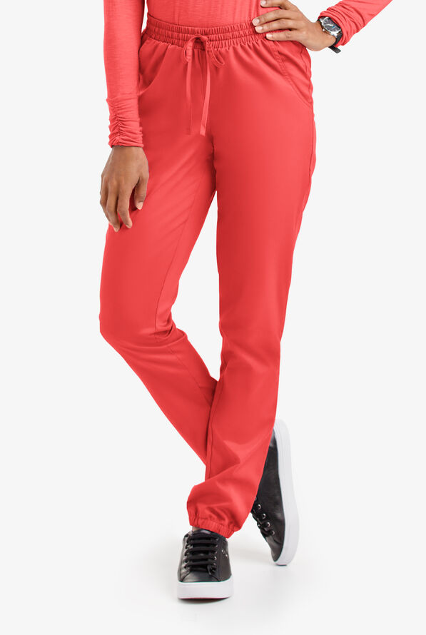 Butter-Soft STRETCH Women's 5-Pocket Jogger Scrub Pants - Petite - Radiant Red - 1