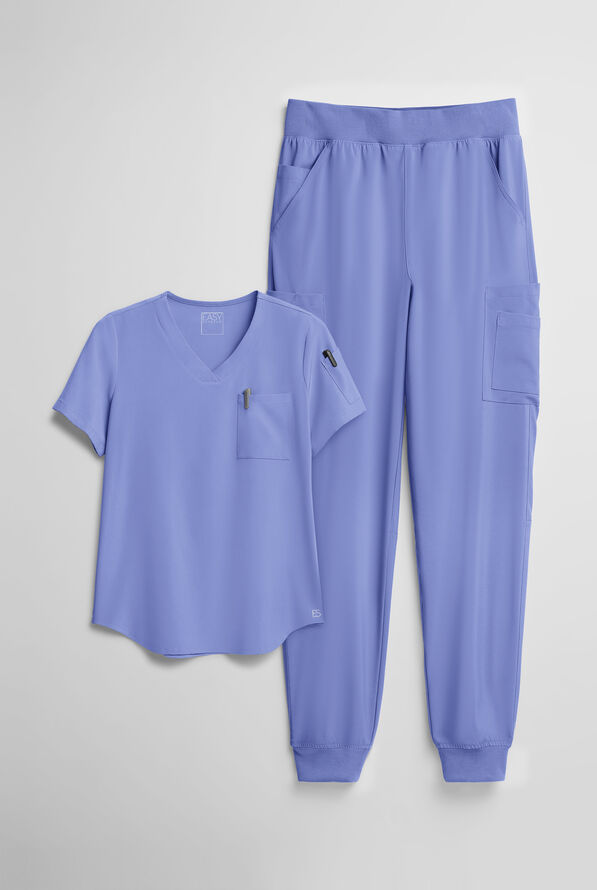 Easy STRETCH Women's 10-Pocket Scrub Set - Ceil Blue - 1