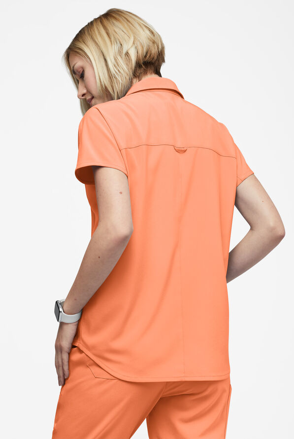 Easy STRETCH LEA Women's 3-Pocket Polo Collar Scrub Top - Coral Haze - 4