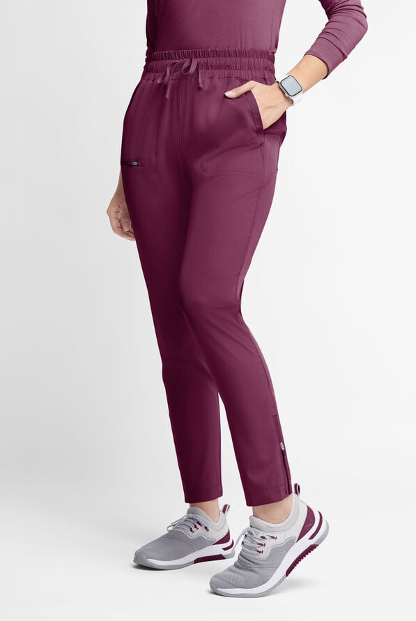 WhisperLite ISLA Women's 5-Pocket Tapered Scrub Pants - Wine - 1