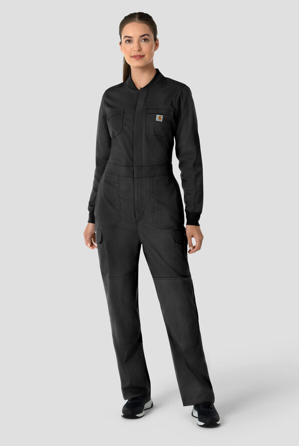 Carhartt FLD & RSCU Women's 11-Pocket Collar Zip Front Ripstop Scrub Coverall - Black - 1