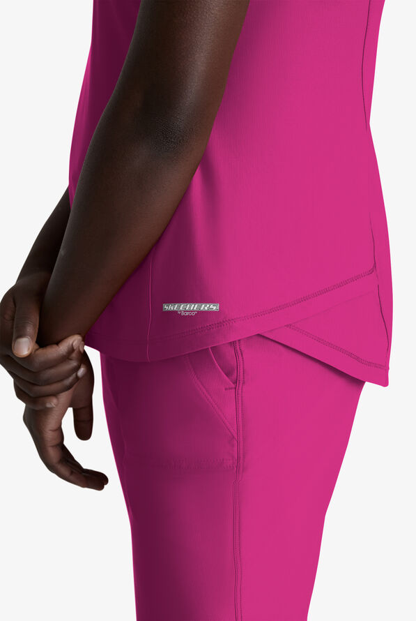 Skechers by Barco Slip-ins Flow Women's 1-Pocket STRETCH Tulip Hem Tuck In V-Neck Scrub Top - Deep Magenta - 2