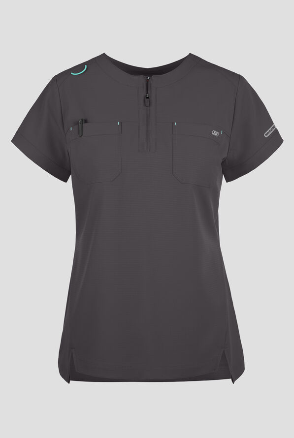 Blusa m&eacute;dica Skechers by Barco MotionTech Trek STRETCH con cuello redondo con cremallera y 2 bolsillos para mujer - Pewter - 1