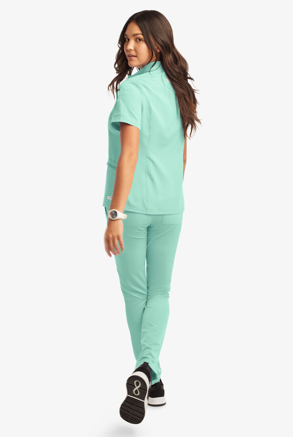 Butter-Soft Women's 5-Pocket Zipper Neck Short Sleeve Scrub Top **Slightly IRREGULAR** - Beachside Blue - 4