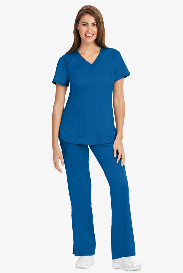 Blusa médica Grey's Anatomy de corte clásico con cuello en V y 2 bolsillos para mujer - Royal - 2