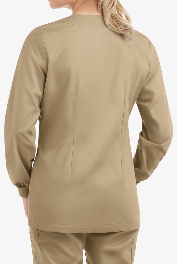 Butter-Soft STRETCH Women's 2-Pocket Long Sleeve Snap Front Scrub Jacket - Golden Sand - 4