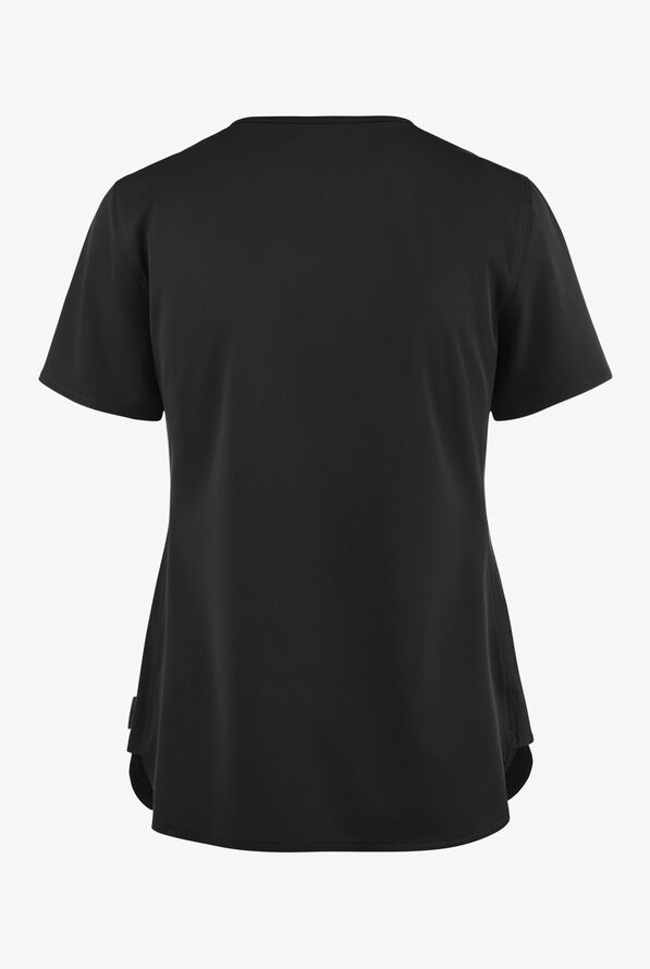 Zavate Ava Therese Women's 3-Pocket STRETCH Rib-Knit Side Mock Wrap Scrub Top - Black - 2