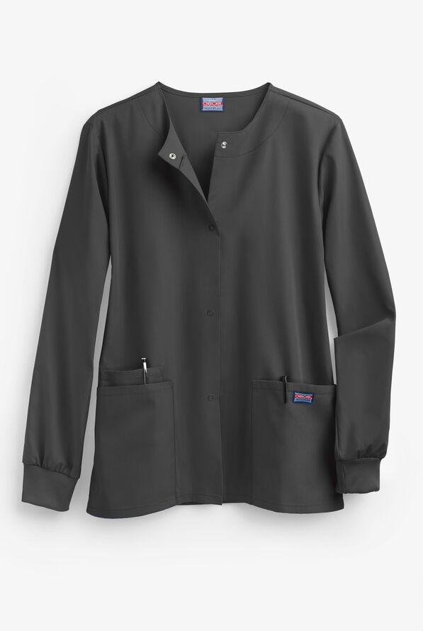 Cherokee Workwear Women's 3-Pocket Snap Front Scrub Jacket - Black - 1