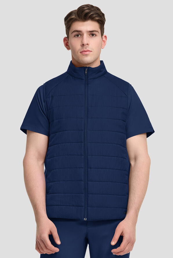 Healing Hands Purple Label Cade Men's 4-Pocket STRETCH Zip Front Scrub Vest - Navy - 2