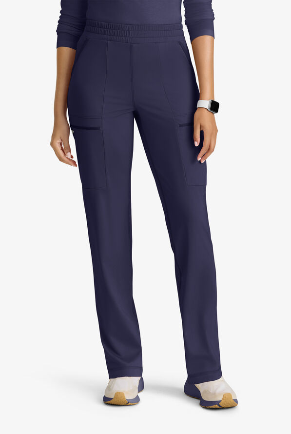 Grey's Anatomy by Barco Knit STRETCH Momentum Women's 6-Pocket Cargo Scrub Pants - Petite - Indigo - 1