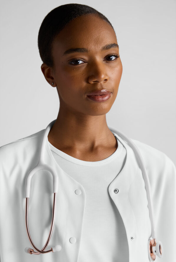 Easy STRETCH Rachel Women's 3-Pocket Snap Front Scrub Jacket - White - 6