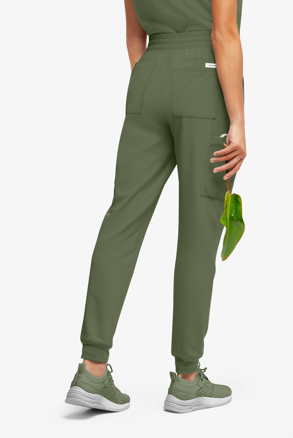 Pantalón médico ReSurge Amber estilo jogger con piernas pitillo y 7 bolsillos para mujer - Light Olive - 4
