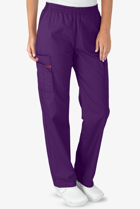 Dickies EDS Signature Women's 6-Pocket Classic Fit Pull-On Scrub Pants - Petite - Eggplant - 1
