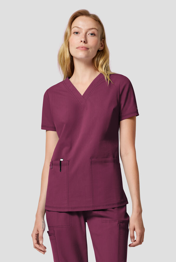 Dickies Forge Women's 2-Pocket V-Neck Scrub Top - Wine - 3
