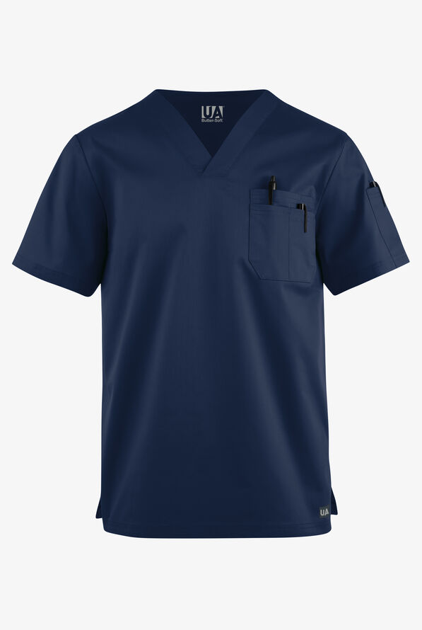 Butter-Soft STRETCH Men's 4-Pocket V-Neck Scrub Top - Navy - 1