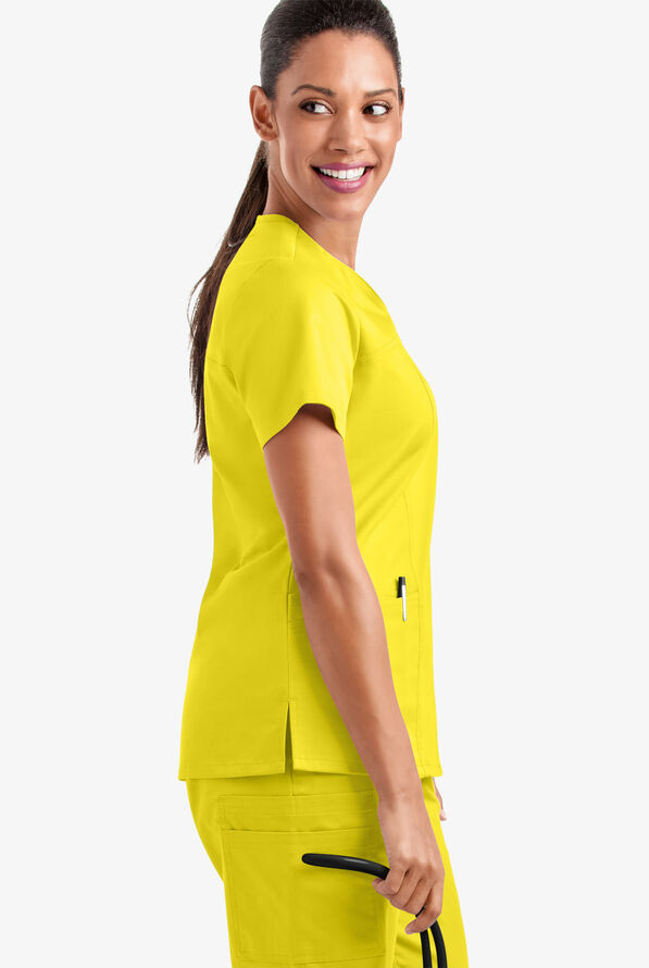 Butter-Soft STRETCH Women's 4-Pocket Sweetheart Neck Scrub Top - Bright Daffodil - 4