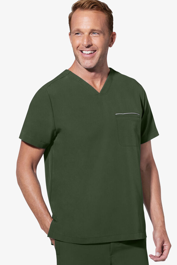 Camisa m&eacute;dica Healing Hands 360 Spencer STRETCH con cuello en V y 1 bolsillo para hombres - Dark Pine - 2