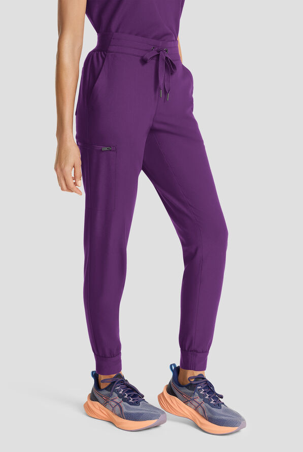 Healing Hands Quest Women's 5-Pocket STRETCH Drawstring Jogger Scrub Pant - Eggplant - 1