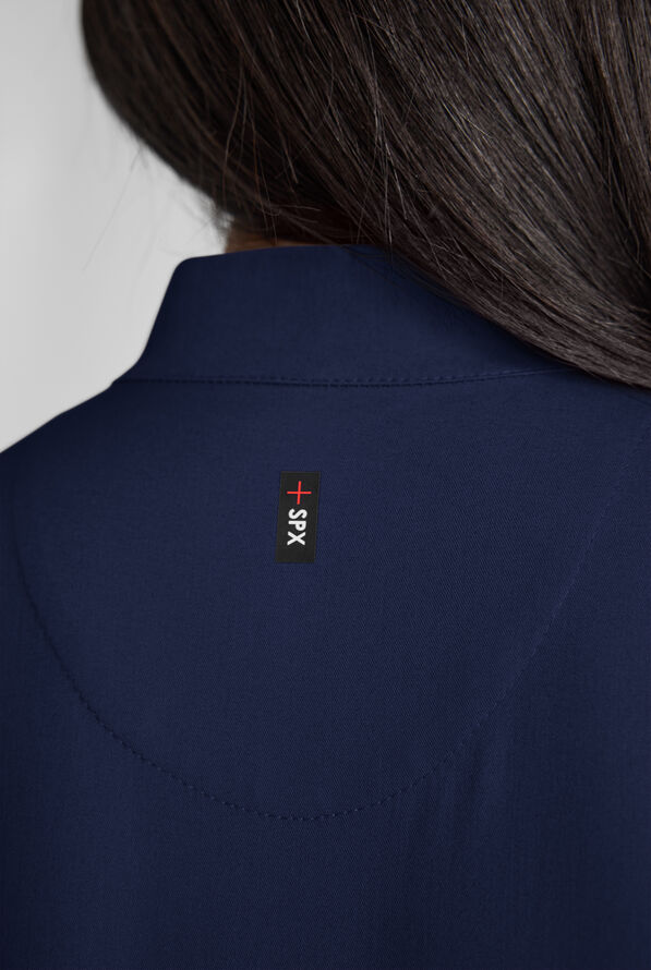 Grey's Anatomy by Barco Emerge Rowen Women's 2-Pocket STRETCH Banded Bottom Zip Scrub Top - Indigo - 6