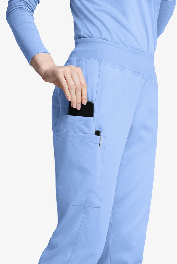 Pantalón médico Butter-Soft Originals de tiro medio estilo yoga con piernas entalladas y 5 bolsillos para mujer - Ceil Blue - 2