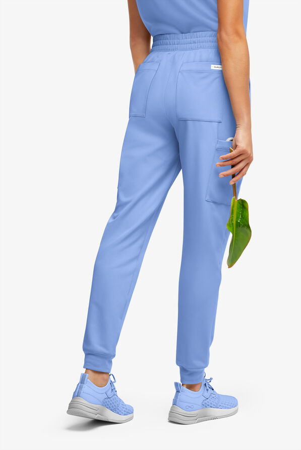 Pantalón médico ReSurge Amber estilo jogger con piernas pitillo y 7 bolsillos para mujer - Ceil Blue - 4