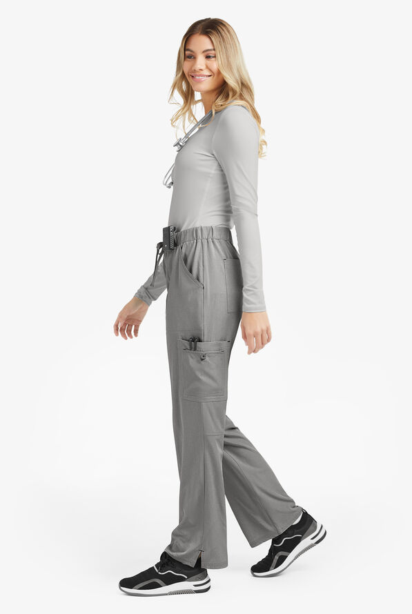 koi Basics Holly Women's 8-Pocket STRETCH Cargo Scrub Pants - Petite - Heather Grey - 4
