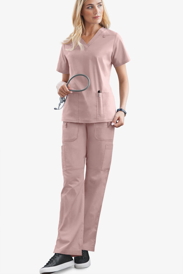 Butter-Soft STRETCH Women's 10-Pocket Drawstring Scrub Pants - Tall - Mauve Shadow - 2
