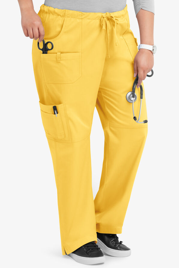 Butter-Soft STRETCH Women's 10-Pocket Drawstring Scrub Pants - Petite - Pineapple - 4