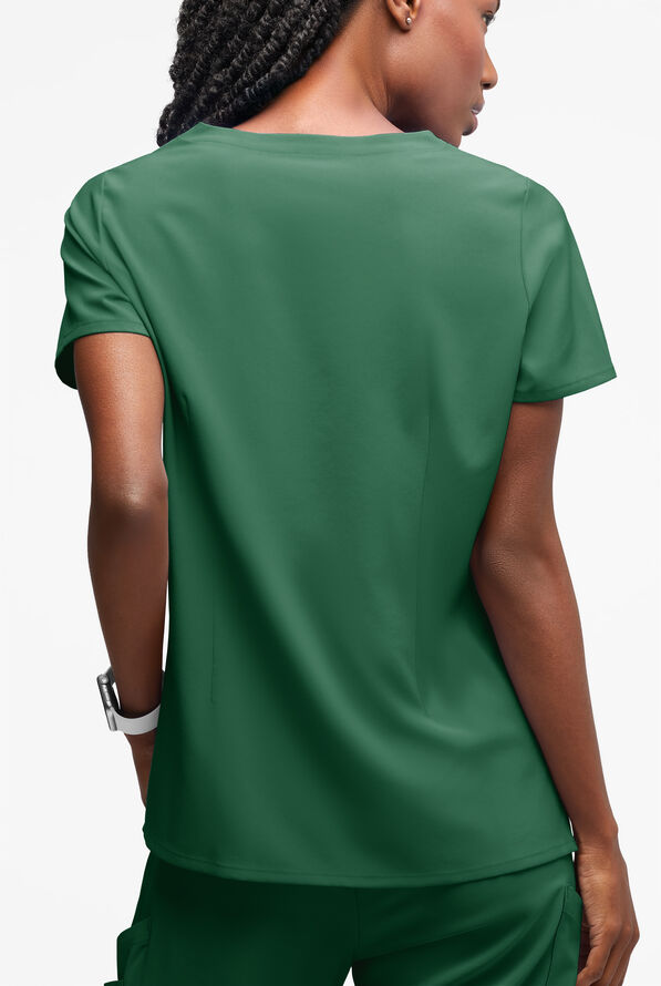 Blusa m&eacute;dica Easy STRETCH Salma con cuello ojo de cerradura y 3 bolsillos para mujer - Hunter - 2