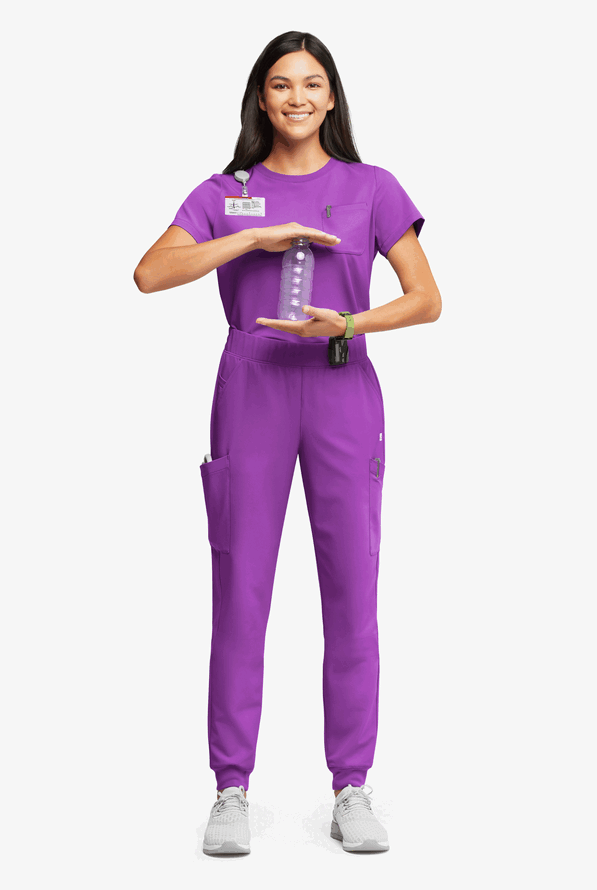 ReSurge Amber Women's Modern 7-Pocket Flat Front Slim Leg Jogger Scrub Pants - Fresh Purple - 5