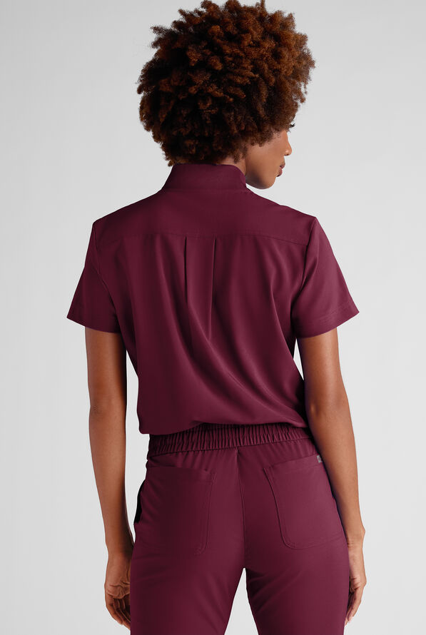 Easy STRETCH Nika Women's Zip Front Scrub Top– 2-Piece Jumpsuit Top - Wine - 5
