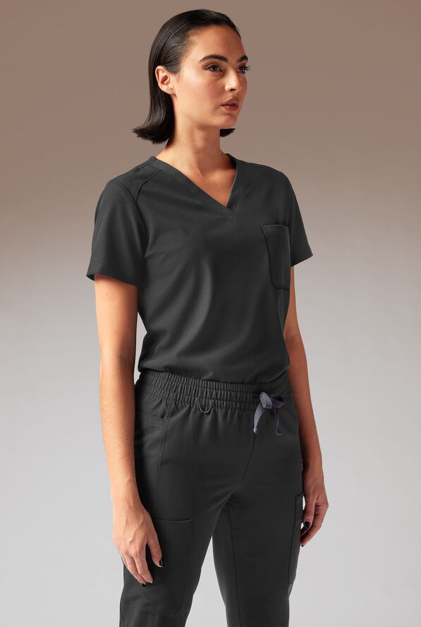 Hypothesis Meta-Base Women’s Single Pocket V-Neck Tuck In/Wear Out Scrub Top - Jet Black - 3