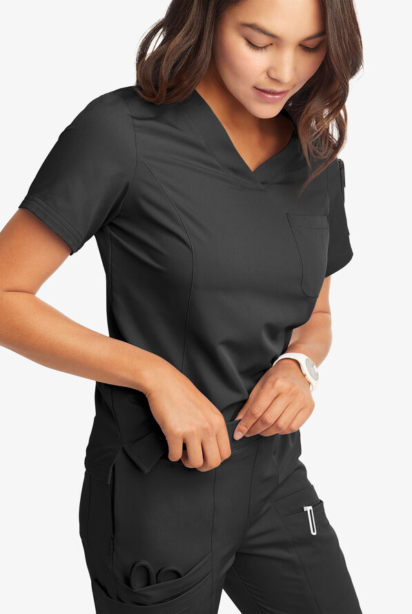 Butter-Soft Women's 3-Pocket V-Neck Tuck-In Scrub Top **Slightly IRREGULAR** - Black - 2