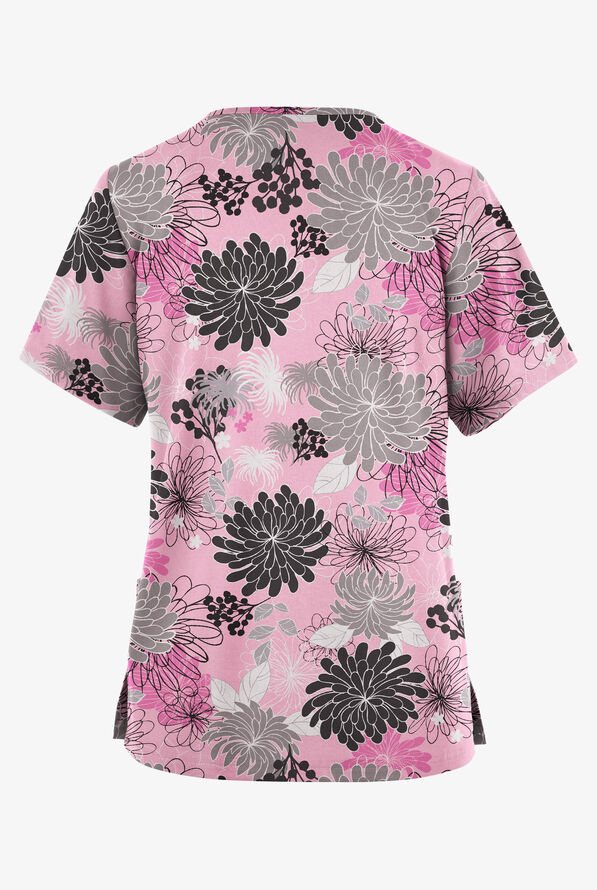 Butter-Soft Originals Floral Burst Blush Women's 2-Pocket V-Neck Print Scrub Top - null - 2