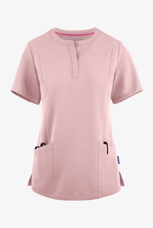 MOVEMENT by Butter-Soft  STRETCH Elara Women's 5-Pocket Henley Scrub Top - Mauve Shadow - 1