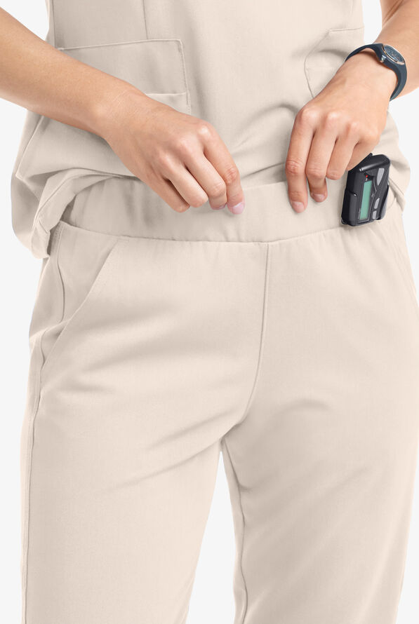 MOVEMENT by Butter-Soft Vega Women's 5-Pocket Flat Front Jogger STRETCH Scrub Pants - Tall - Khaki Shale - 2