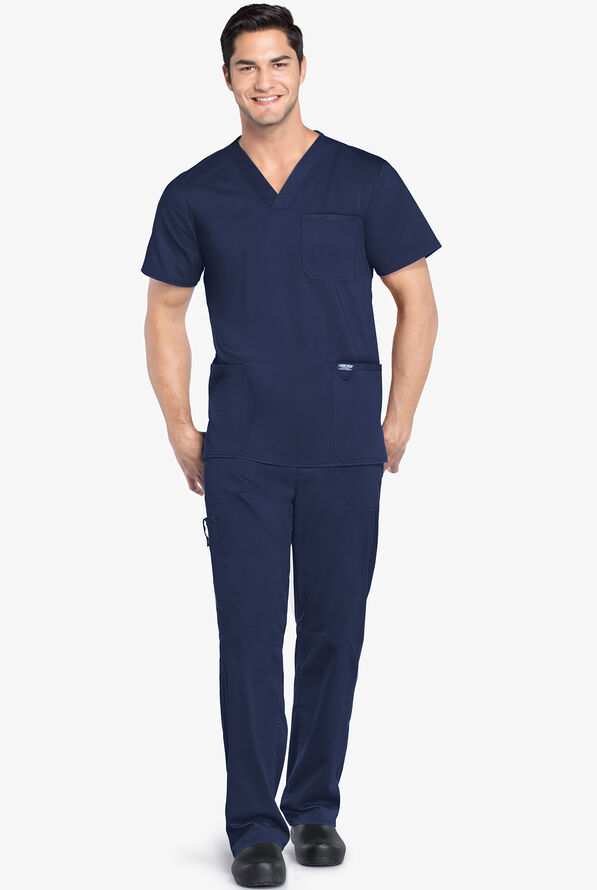 Cherokee Workwear Revolution Men's 3-Pocket STRETCH V-Neck Scrub Top - Navy - 2