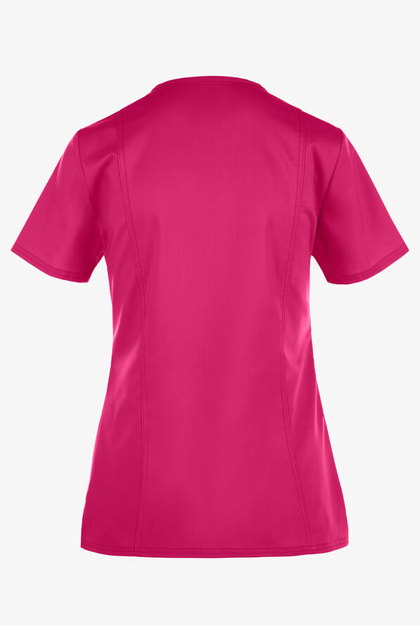 Cherokee Workwear Revolution Women's 2-Pocket STRETCH Mock Wrap Scrub Top - Electric Pink - 3