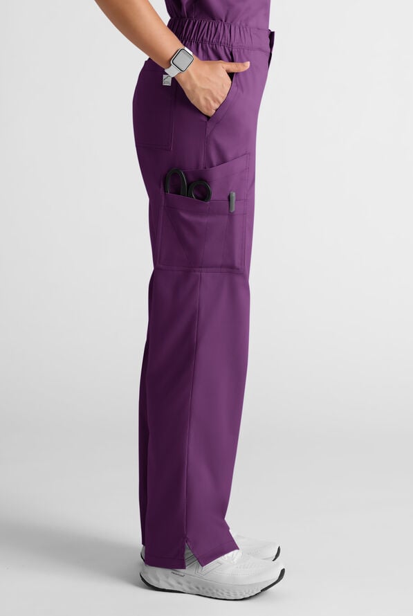 Butter-Soft STRETCH Women's 8-Pocket Cargo Button Front Pant With Fly Scrub Pants - Eggplant - 2