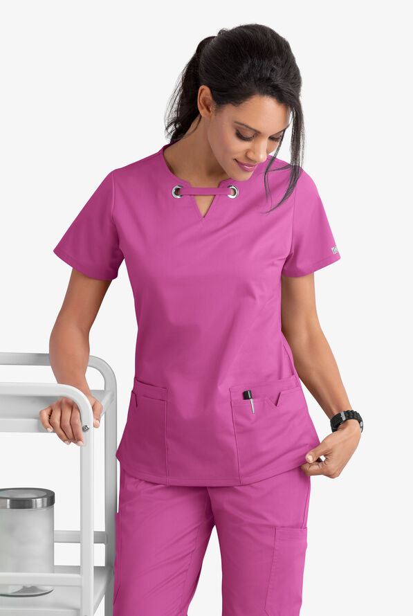 Blusa m&eacute;dica UA Butter-Soft STRETCH con ojales y 4 bolsillos para mujer - Rosebud - 8