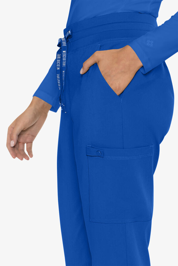 Med Couture Touch Women's 6-Pocket STRETCH High Waisted Double Cargo Jogger Scrub Pants - Royal - 2