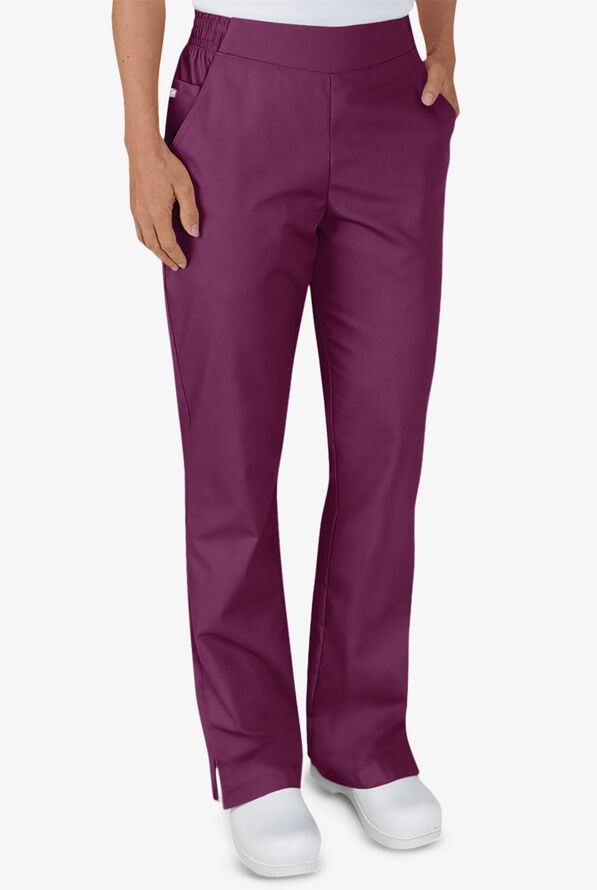 Butter-Soft STRETCH Women's 2-Pocket Flat Front with Back Elastic Scrub Pants - Wine - 1