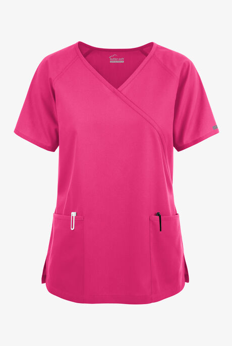 Blusa médica Butter-Soft Originals estilo cruzado con 3 bolsillos para mujer