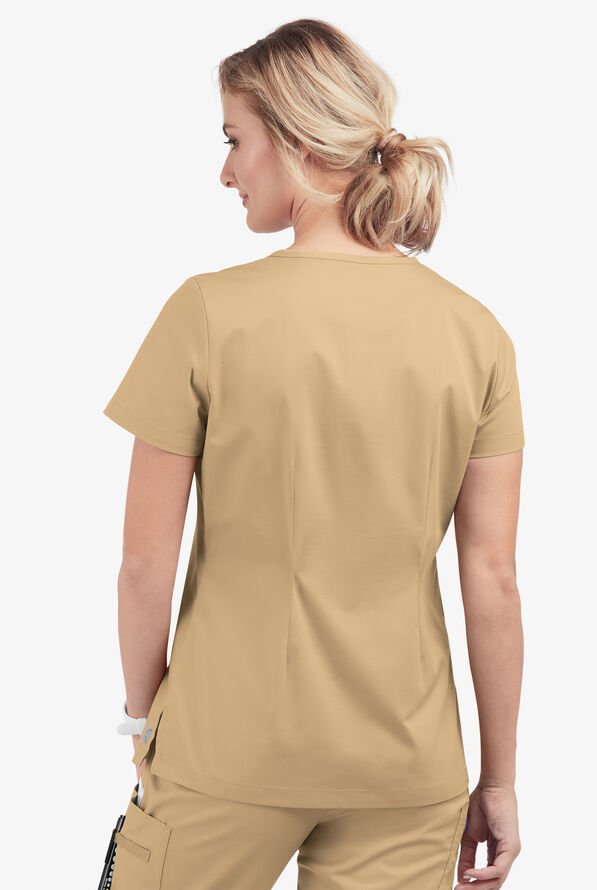 Blusa m&eacute;dica Butter-Soft STRETCH con cuello en V y 2 bolsillos para mujer - Khaki - 4
