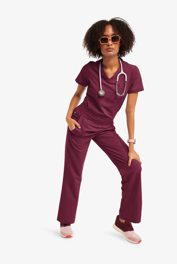Pantalón médico KESWI Petite con piernas anchas y 6 bolsillos para mujer - Wine - 2