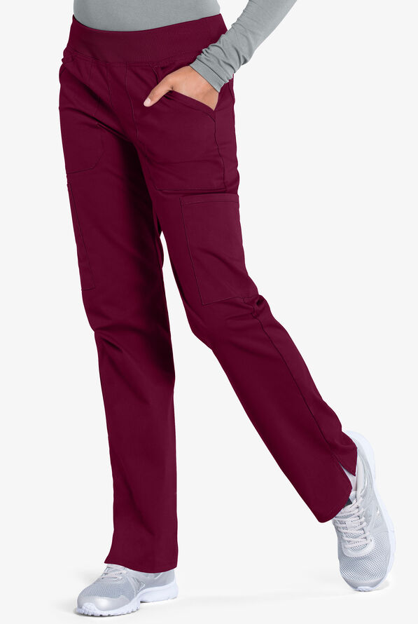 Cherokee Workwear Professionals Women's 6-Pocket STRETCH Pull-On Scrub Pants - Tall - Wine - 1