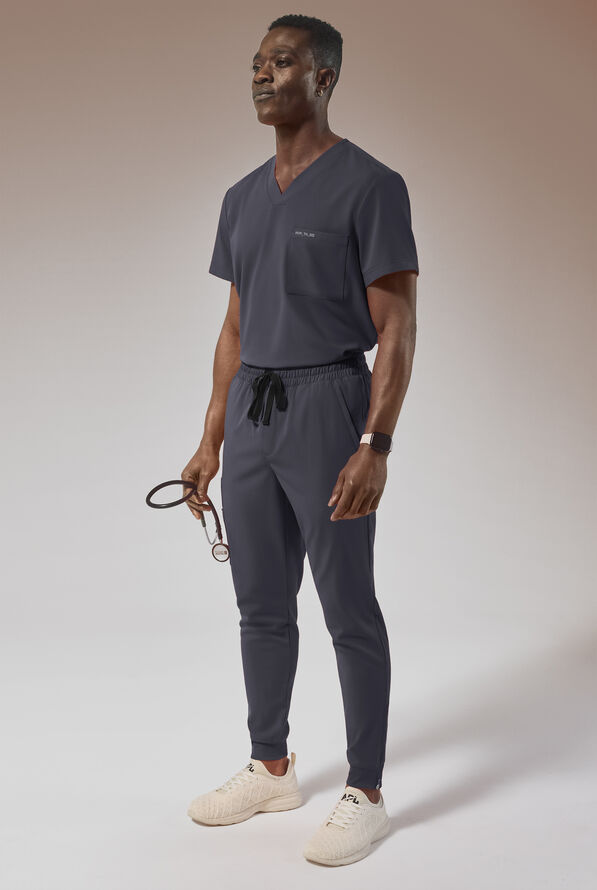 Hypothesis Omni V Men's 1-Pocket Tuck In V-Neck Scrub Top - Pewter - 3